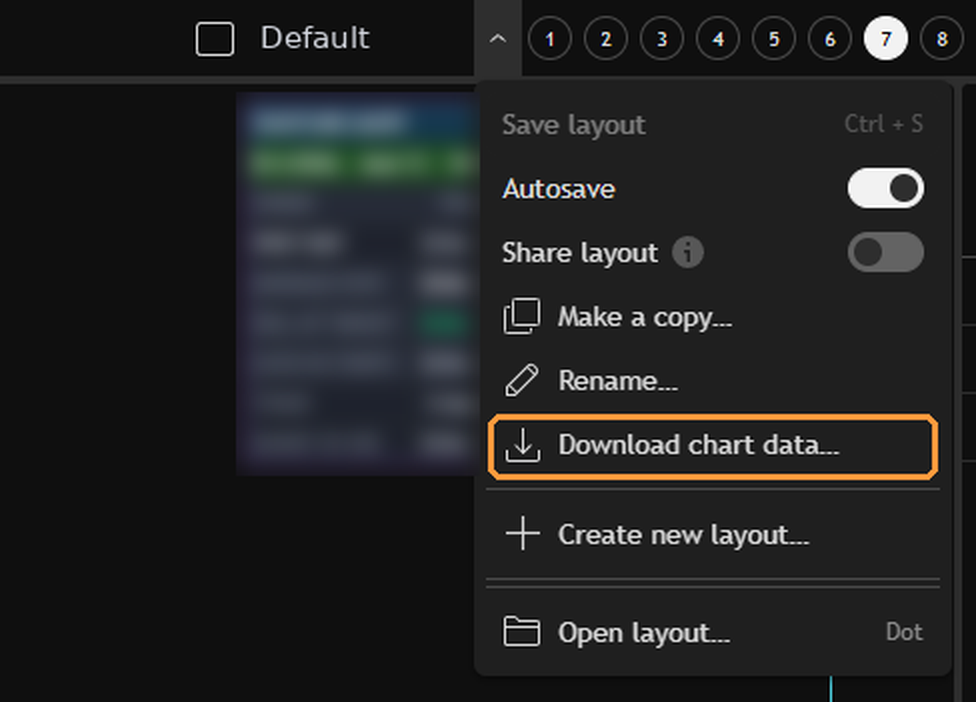 Layout menu with Download chart data